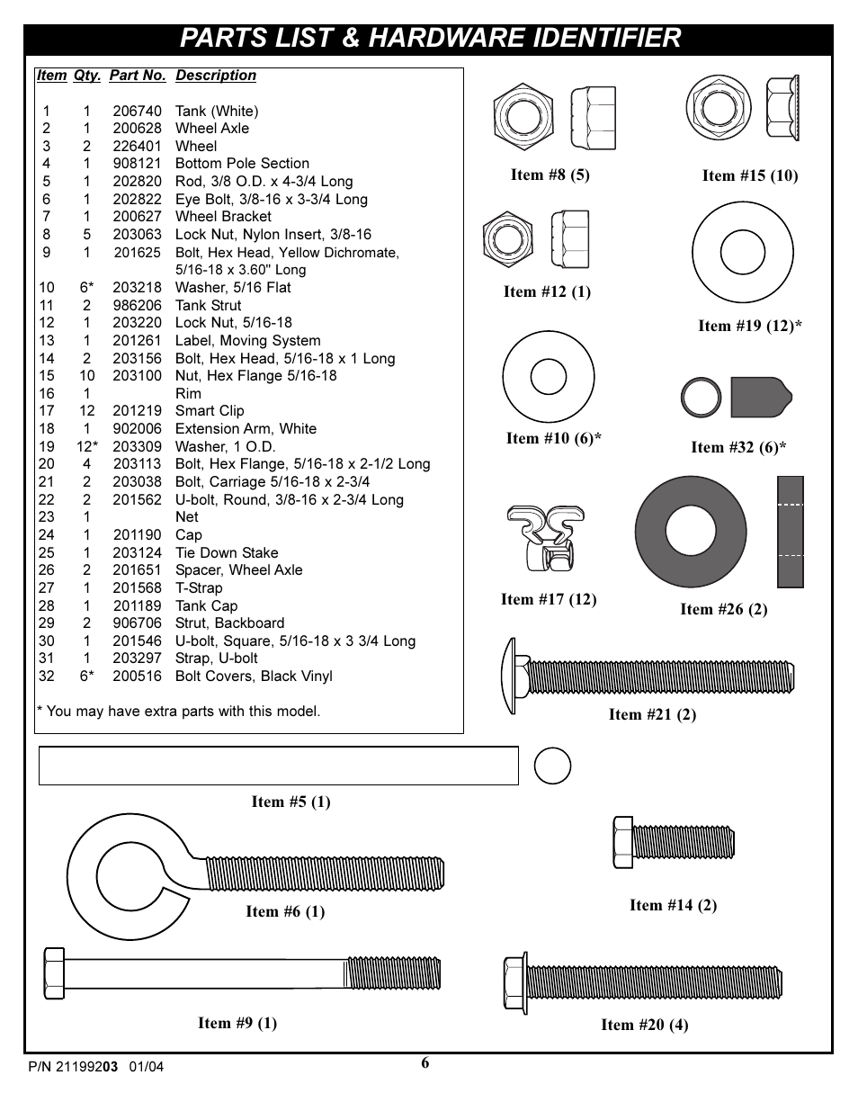 Parts list & hardware identifier | Huffy WI53089 User Manual | Page 6 / 16