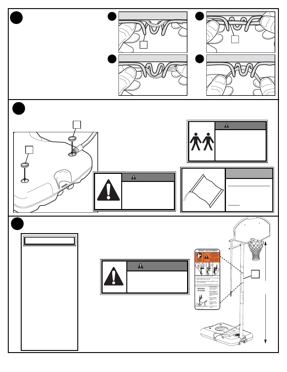 Warning, Do not allow children to adjust height, Install net (26) as shown | B. d. c. a, Sand | Huffy M732211 User Manual | Page 22 / 22