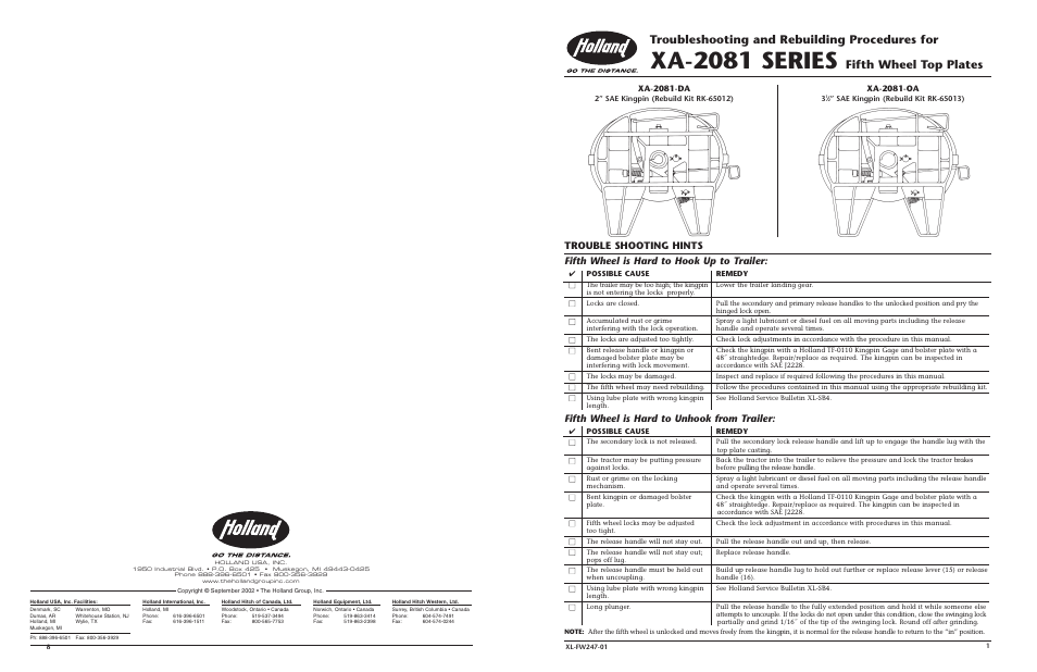 Holland XL-FW247-01 User Manual | 5 pages