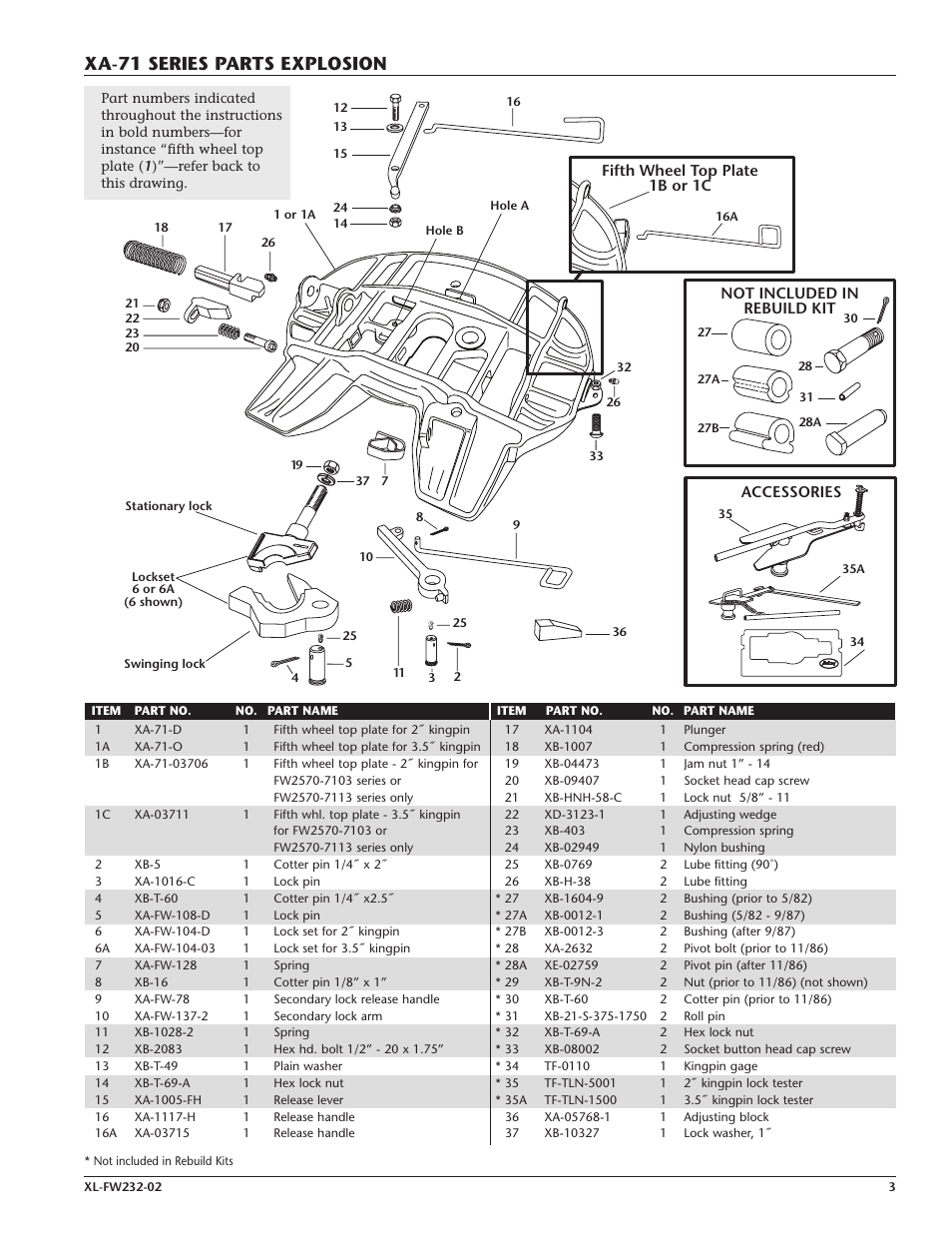 Xa-71 series parts explosion | Holland Hitch XL-FW232-02 User Manual | Page 3 / 12