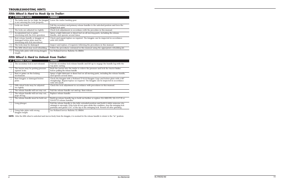 Fifth wheel is hard to unhook from trailer | Holland Hitch XA-71-DA User Manual | Page 2 / 6