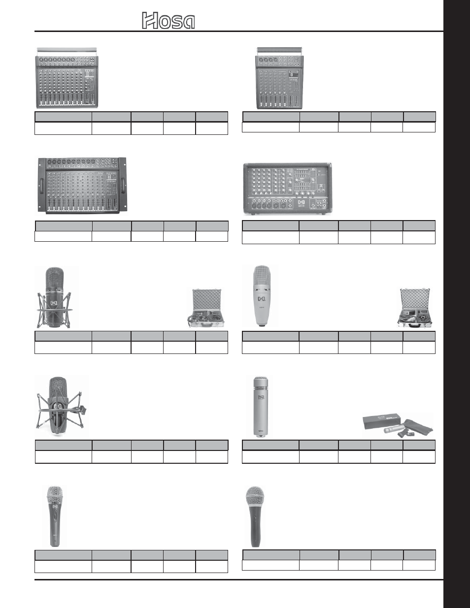 Sta ge & studio: mix er s / micr ophones, 2007 retail catalog, Professional tube microphone | Audio mixer, Professional microphone, Dynamic stage microphone | Hosa Technology Audio Digital Solutions User Manual | Page 11 / 72