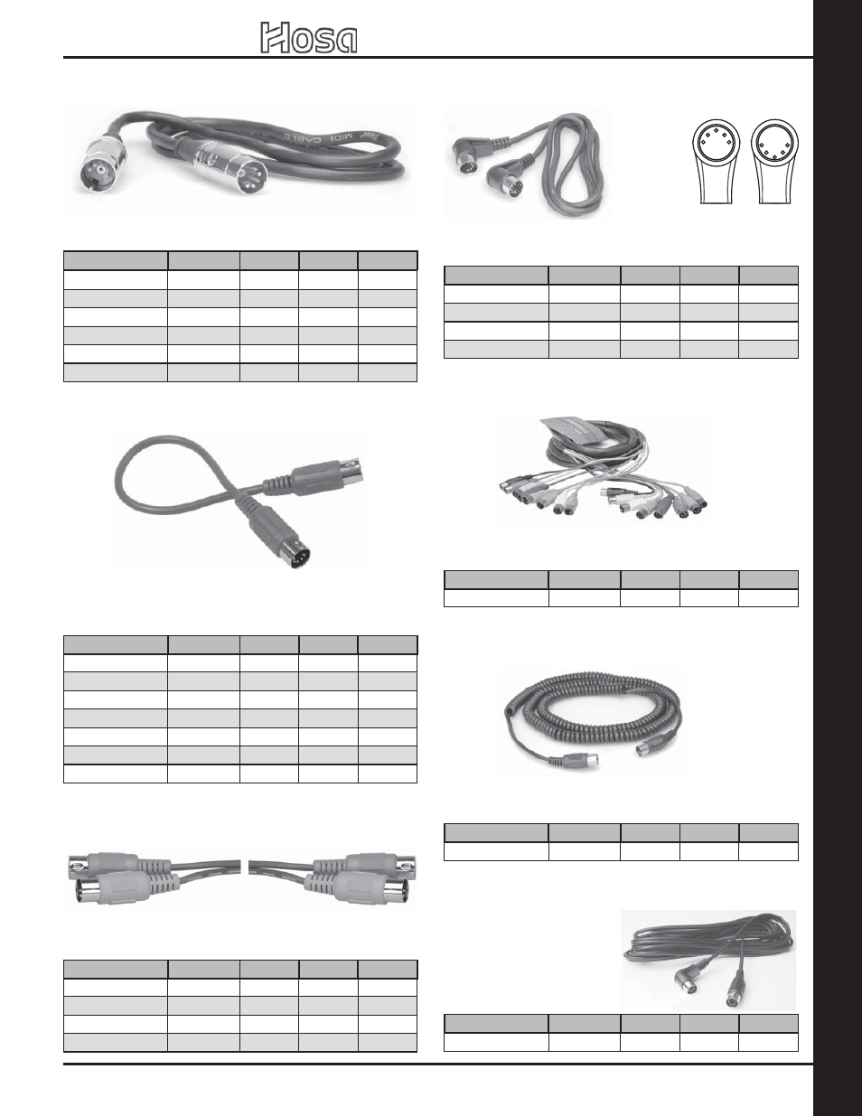 Ca bles: digital / da ta / computer, 2007 retail catalog, Pin din controller cable midi cable — premium | Midi cable — standard, Midi cable — dual, Midi cable with right-angle plugs, Midi snake, Midi cable — coiled | Hosa Technology Audio Digital Solutions User Manual | Page 17 / 72