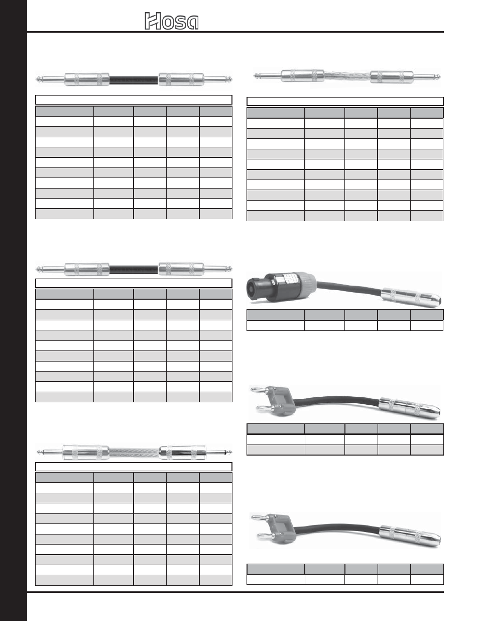 Speak er ca bles, 2007 retail catalog, Speaker cable — 1/4” to 1/4 | Speaker adaptor — speakon to 1/4” female, Speaker adaptor — banana to 1/4” female | Hosa Technology Audio Digital Solutions User Manual | Page 30 / 72