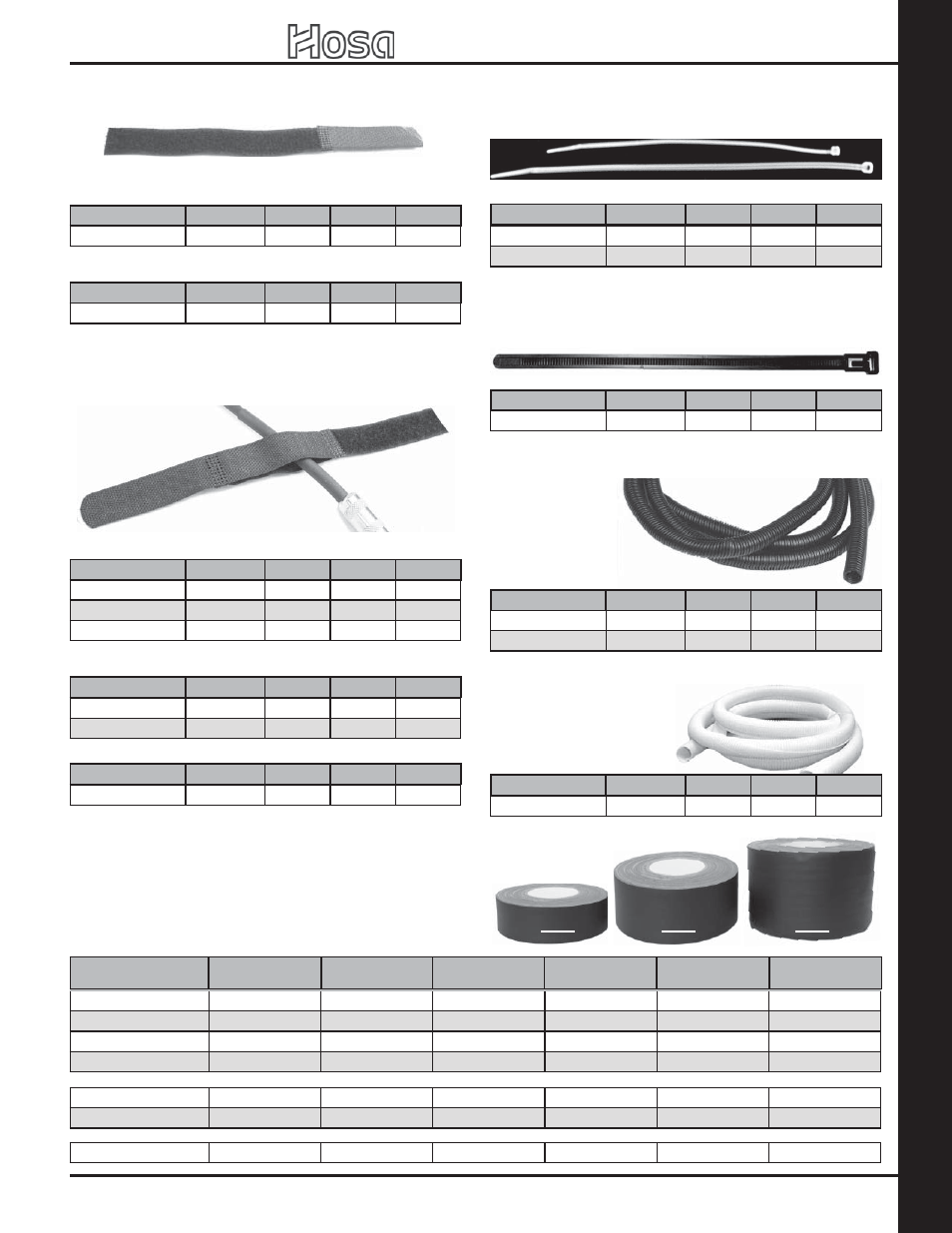 Ca ble or ganiz er s / gaf fer’ s t ape, 2007 retail catalog, Plastic wire ties | Gaffers tape, Hook & loop cable wrap, Hook & loop cable wrap with cable gap, Cable organizer | Hosa Technology Audio Digital Solutions User Manual | Page 57 / 72