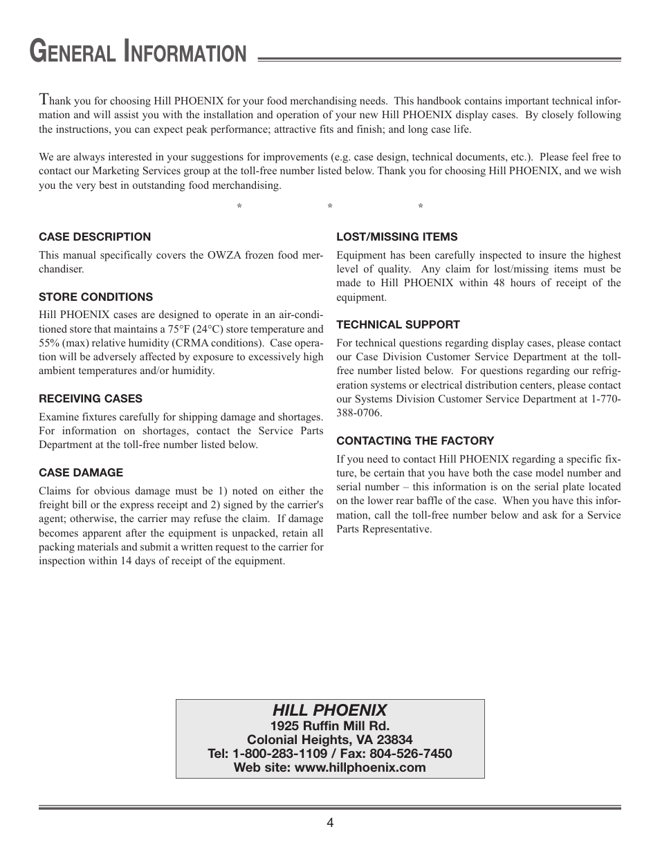 Eneral, Nformation | Hill Phoenix P074749F User Manual | Page 6 / 32