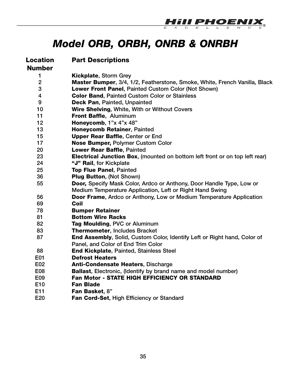 Model orb, orbh, onrb & onrbh | Hill Phoenix ORB User Manual | Page 39 / 44