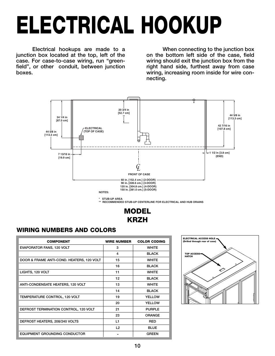 Electrical hookup, Model krzh, Wiring numbers and colors | Hill Phoenix KRZH User Manual | Page 14 / 32