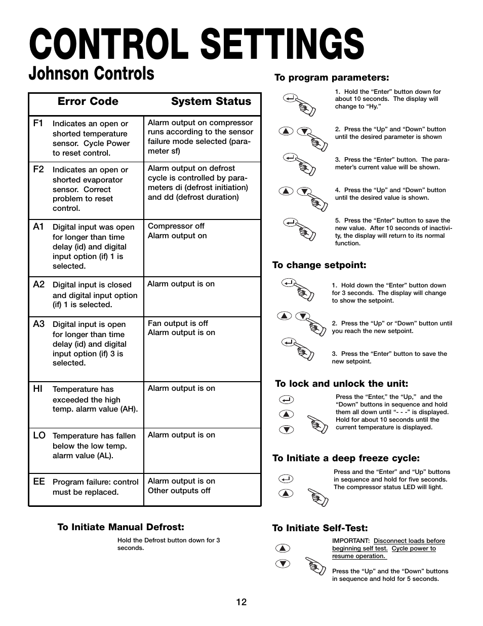 Control settings, Johnson controls | Hill Phoenix 05DMA User Manual | Page 16 / 32