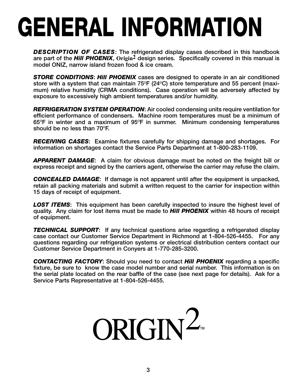 General information | Hill Phoenix ORIGIN2 ONIZ User Manual | Page 7 / 32