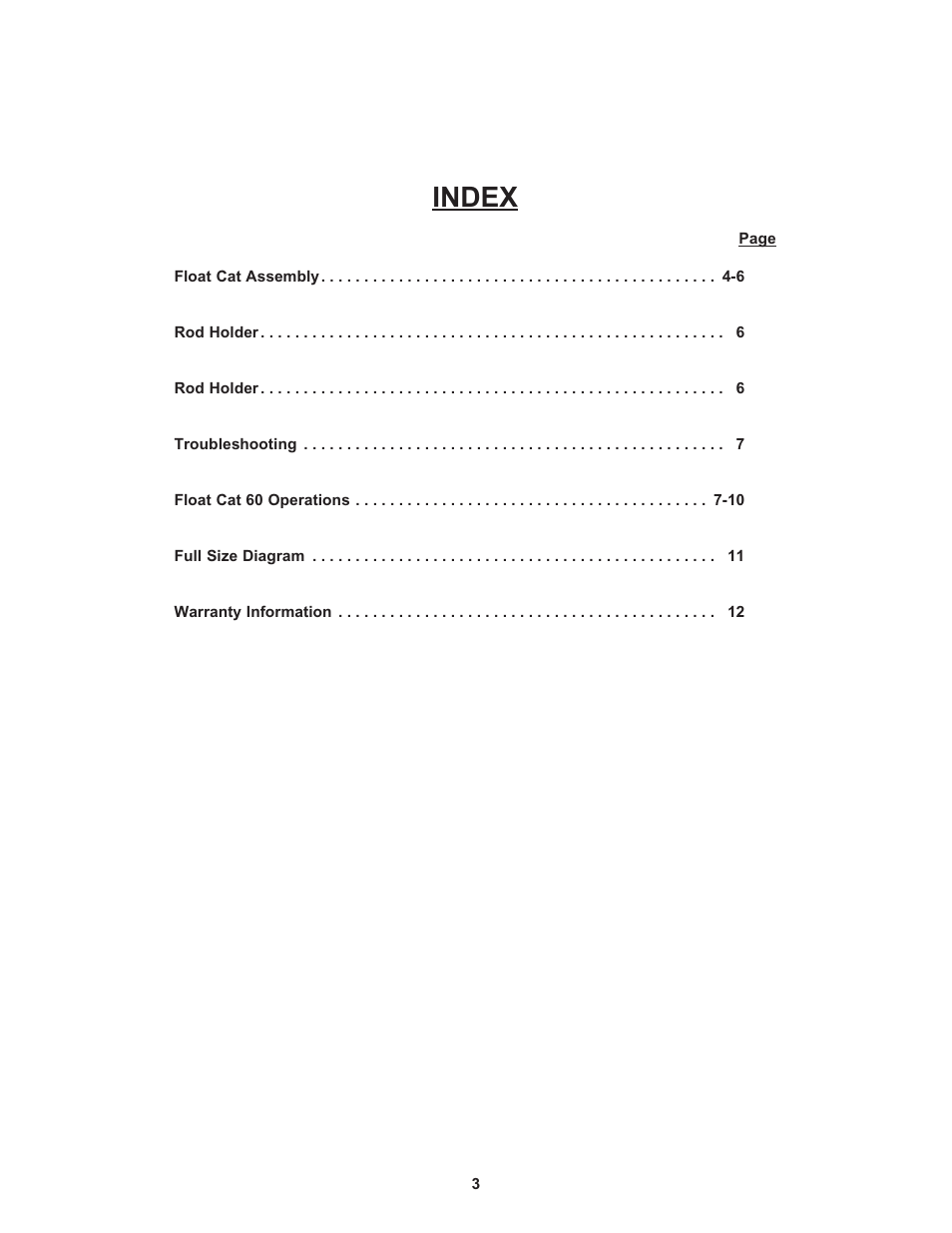 Index | Hobie Float Cat 60 User Manual | Page 3 / 12