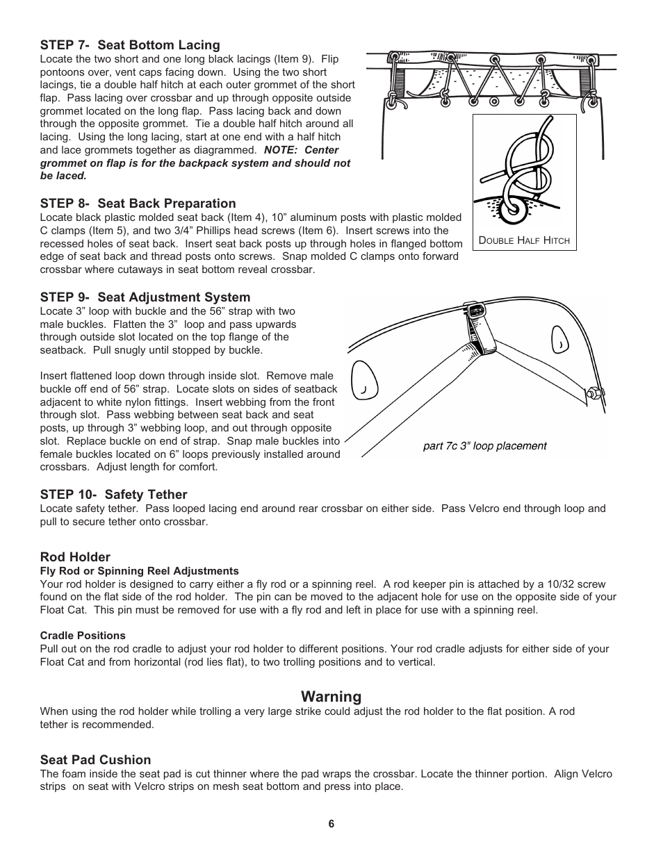 Warning | Hobie Float Cat 60 User Manual | Page 6 / 12