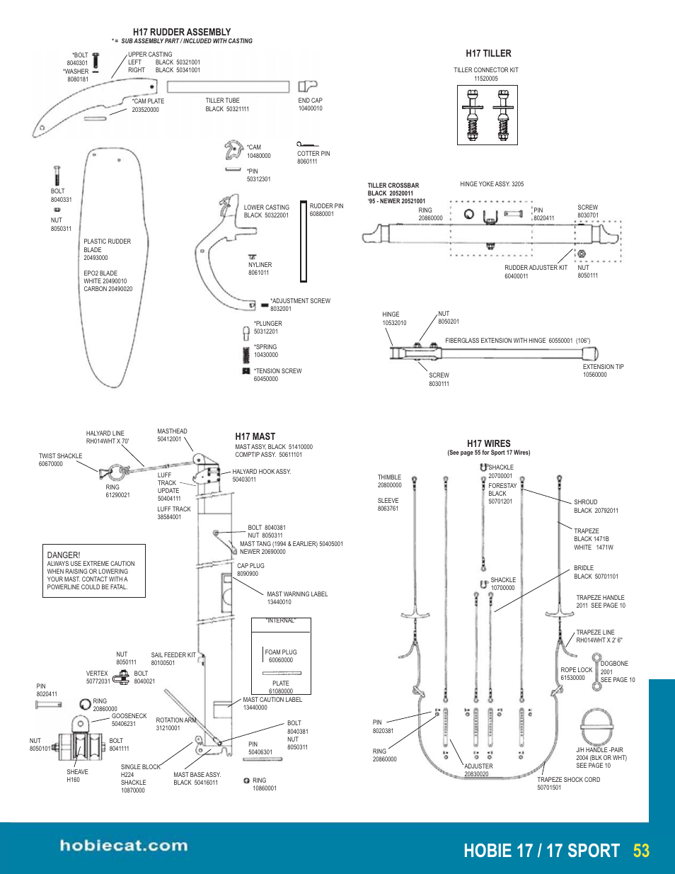 H17 tiller, H17 wires, H17 mast | H17 rudder assembly | Hobie HOBIE17 User Manual | Page 2 / 4