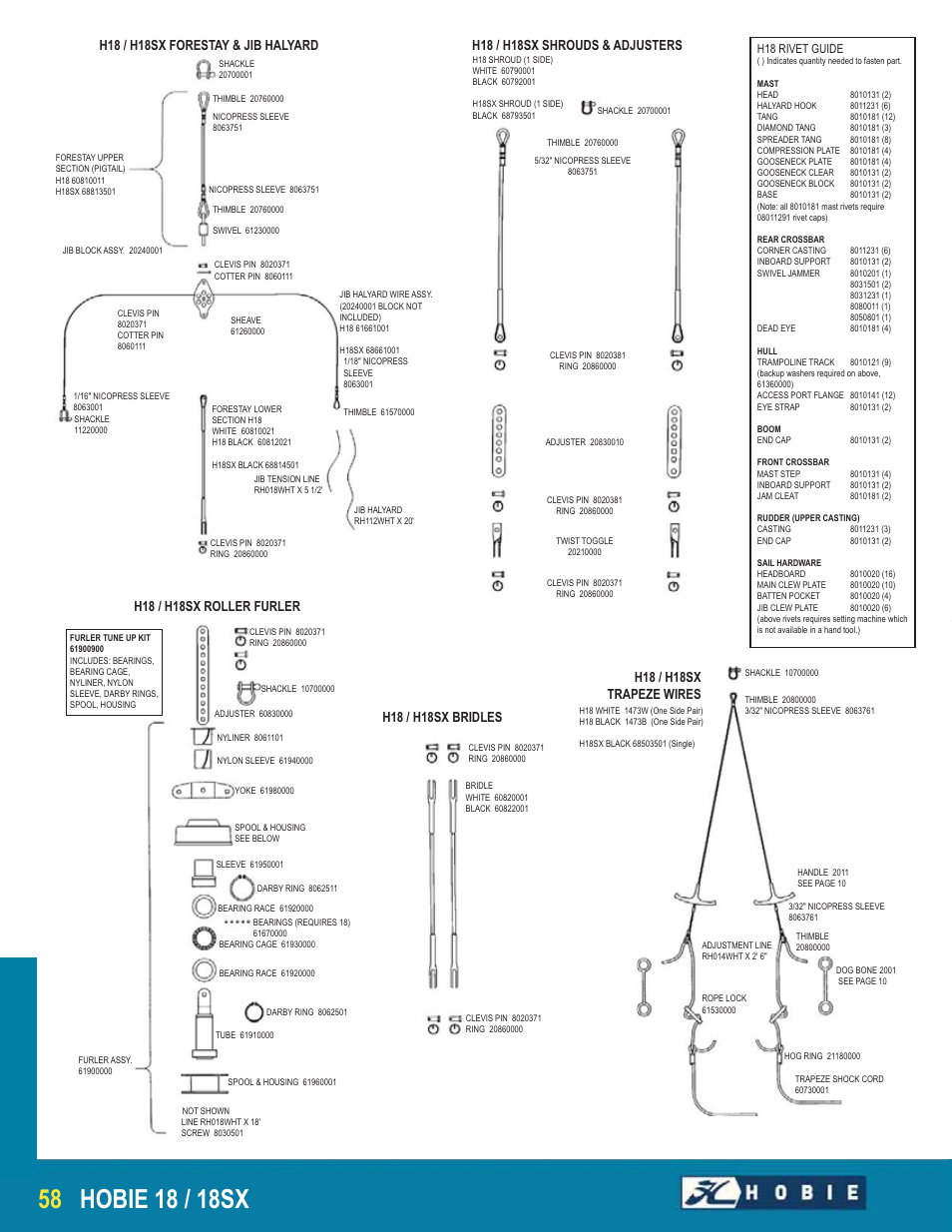 H18 / h18sx roller furler, H18 / h18sx trapeze wires, H18 / h18sx bridles | H18 / h18sx forestay & jib halyard, H18 / h18sx shrouds & adjusters | Hobie 18 User Manual | Page 3 / 4