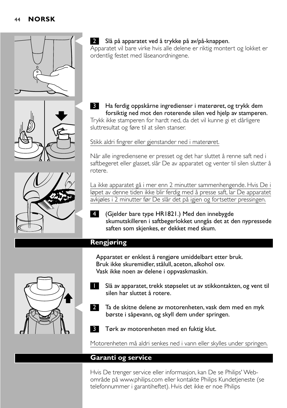 Philips HR 1821 User Manual | Page 44 / 74