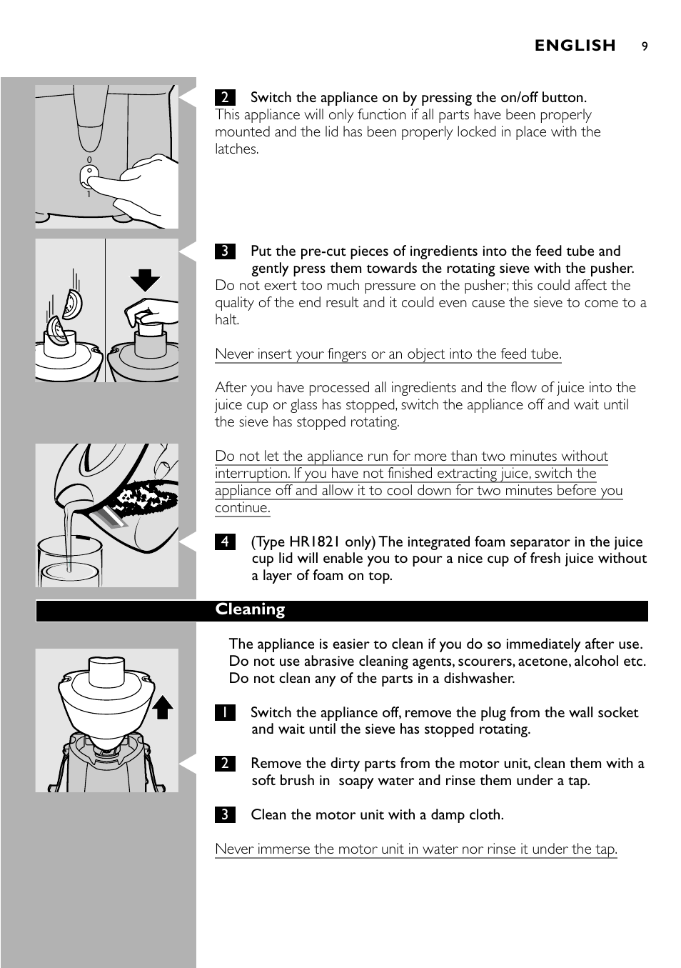 Philips HR 1821 User Manual | Page 9 / 74