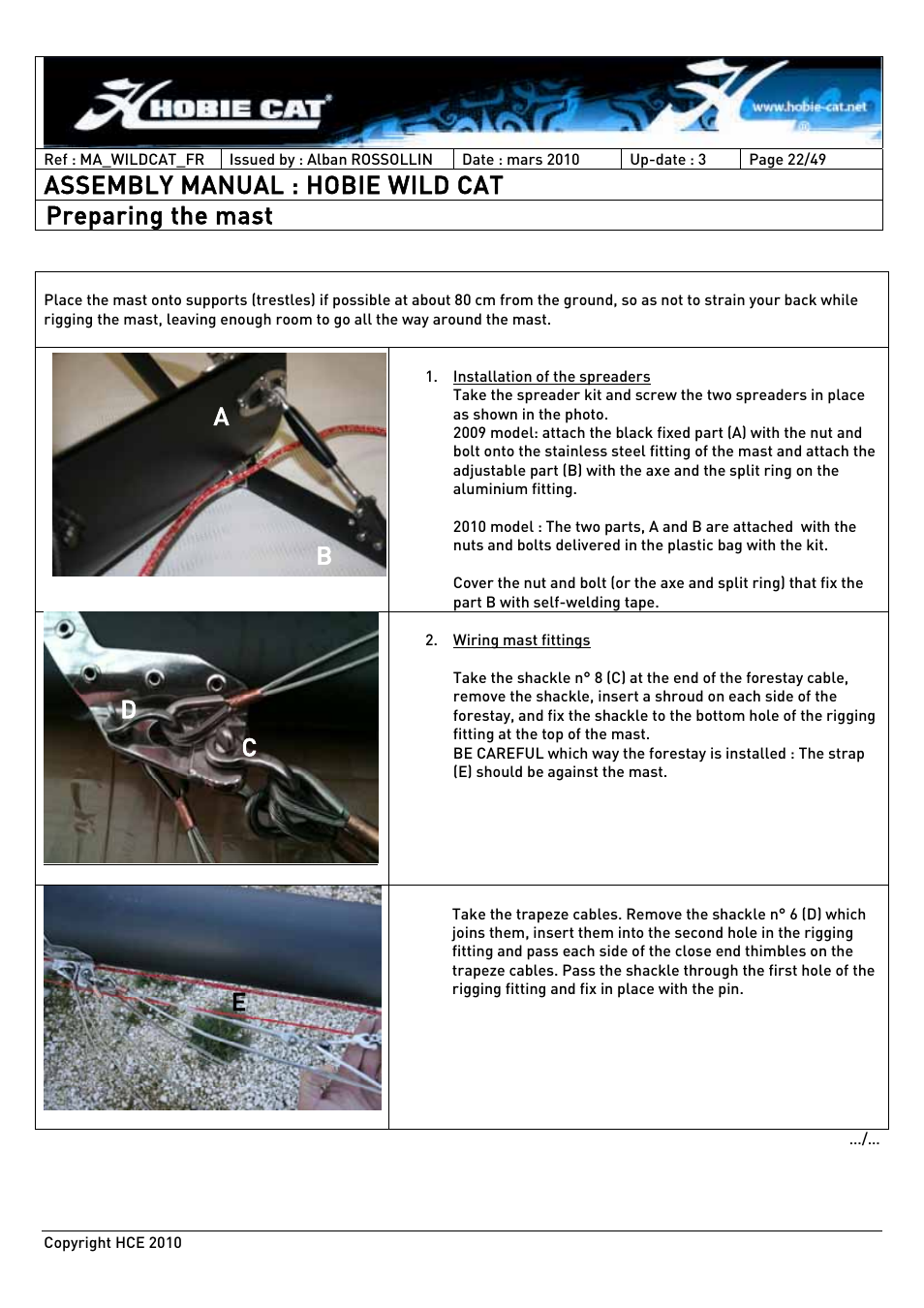 Assembly manual : hobie wild cat | Hobie HCE 2010 User Manual | Page 22 / 49
