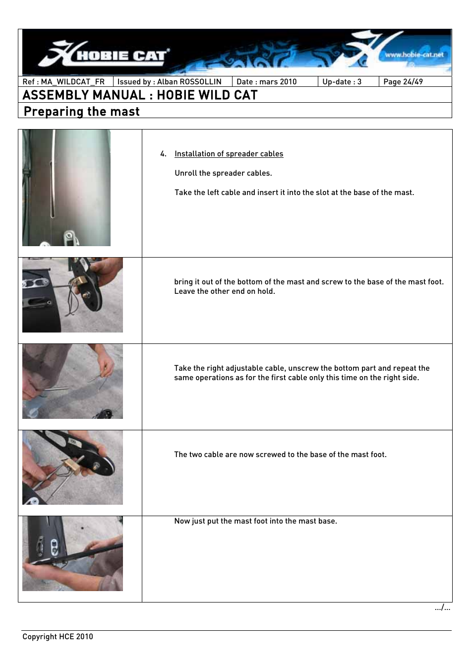 Assembly manual : hobie wild cat, Preparing the mast | Hobie HCE 2010 User Manual | Page 24 / 49