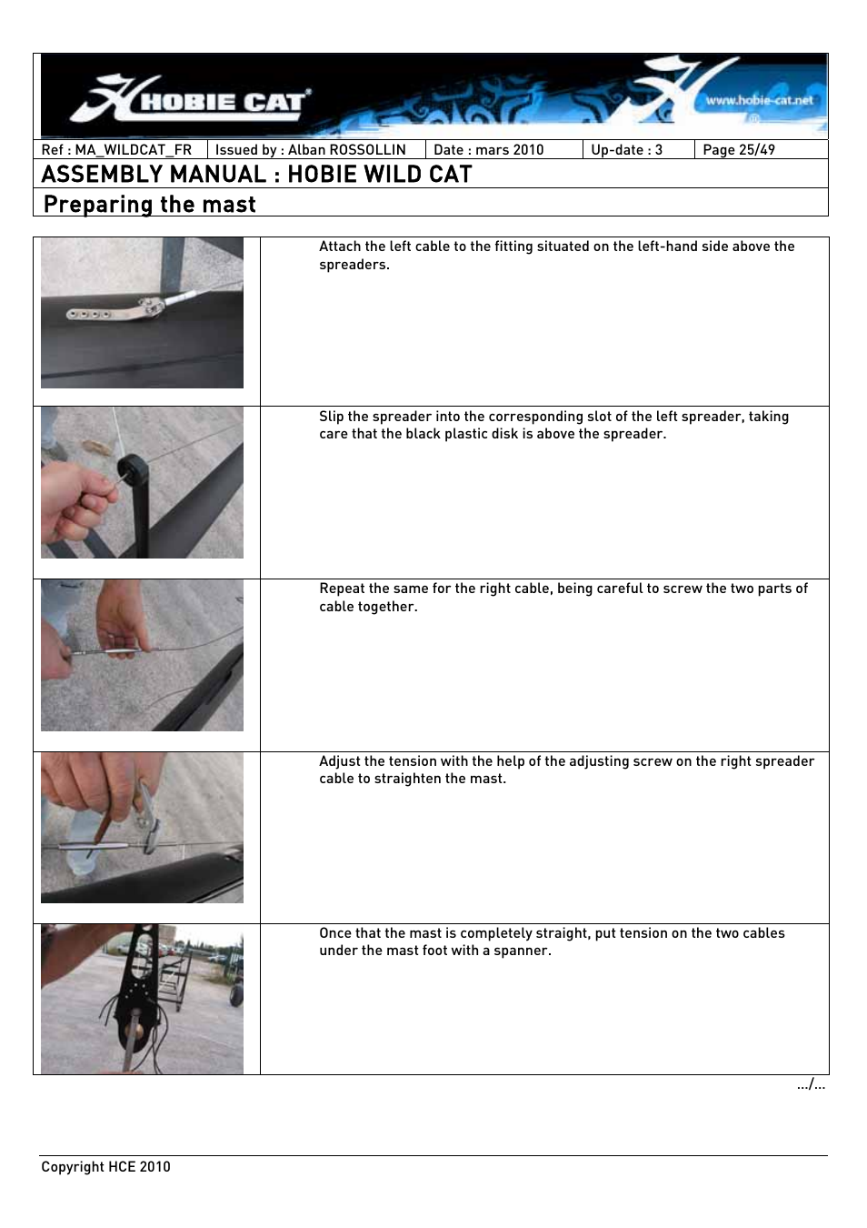 Assembly manual : hobie wild cat, Preparing the mast | Hobie HCE 2010 User Manual | Page 25 / 49