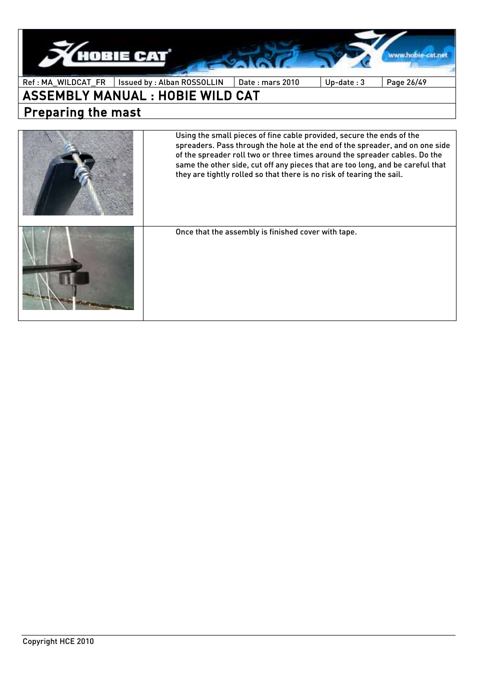 Assembly manual : hobie wild cat, Preparing the mast | Hobie HCE 2010 User Manual | Page 26 / 49