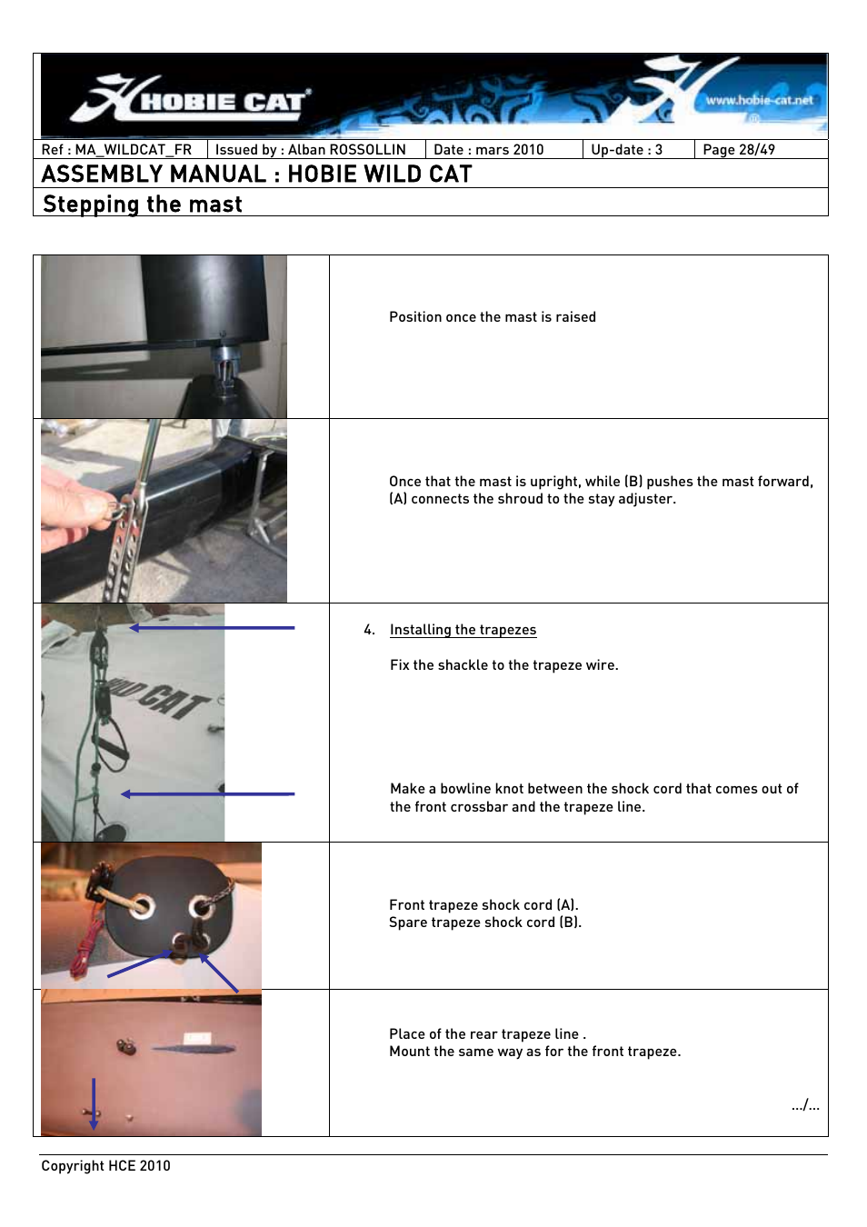 Assembly manual : hobie wild cat, Ba stepping the mast | Hobie HCE 2010 User Manual | Page 28 / 49