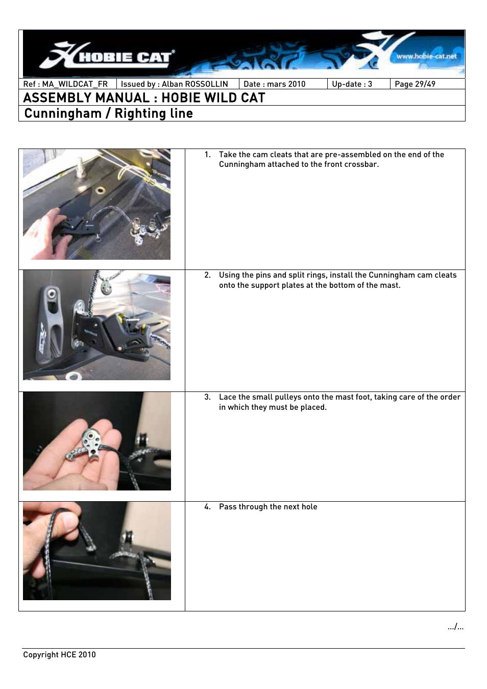 Assembly manual : hobie wild cat, Cunningham / righting line | Hobie HCE 2010 User Manual | Page 29 / 49