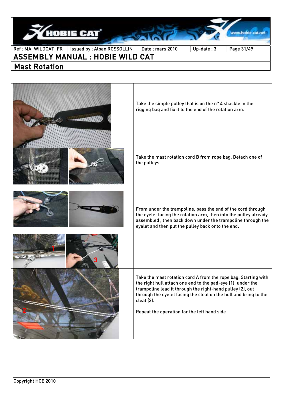 Assembly manual : hobie wild cat, Mast rotation | Hobie HCE 2010 User Manual | Page 31 / 49