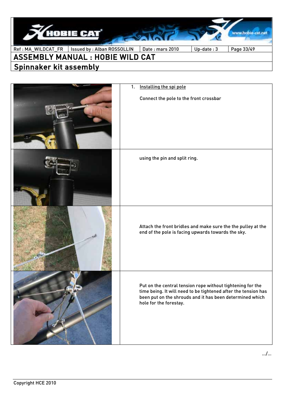 Assembly manual : hobie wild cat, Spinnaker kit assembly | Hobie HCE 2010 User Manual | Page 33 / 49