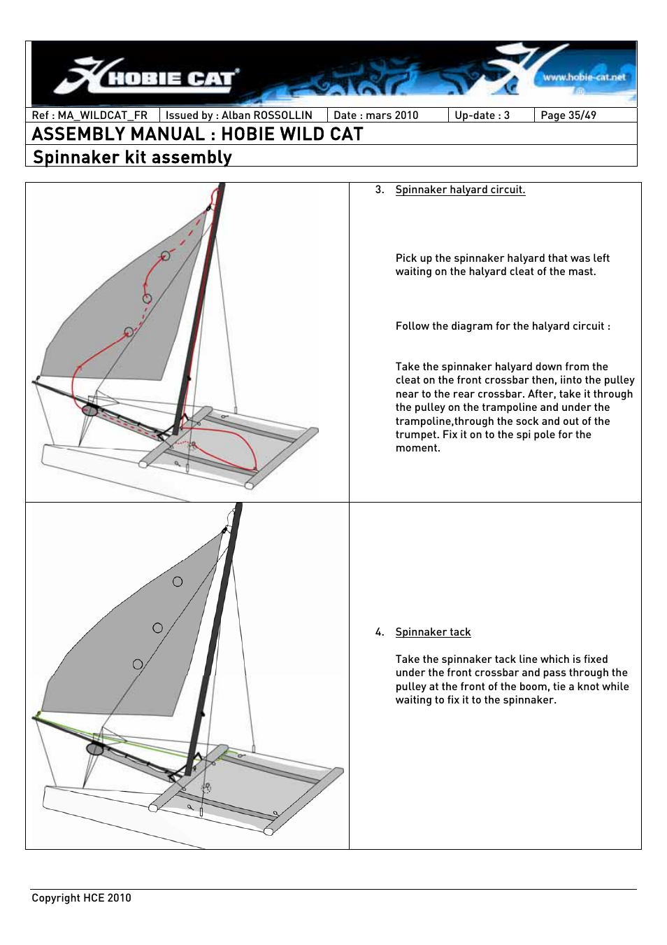 Assembly manual : hobie wild cat, Spinnaker kit assembly | Hobie HCE 2010 User Manual | Page 35 / 49