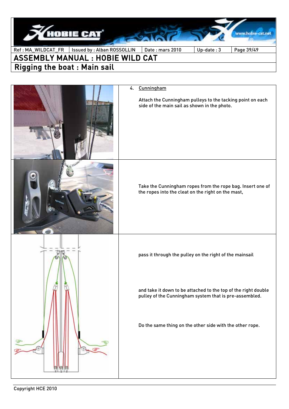 Assembly manual : hobie wild cat, Rigging the boat : main sail | Hobie HCE 2010 User Manual | Page 39 / 49