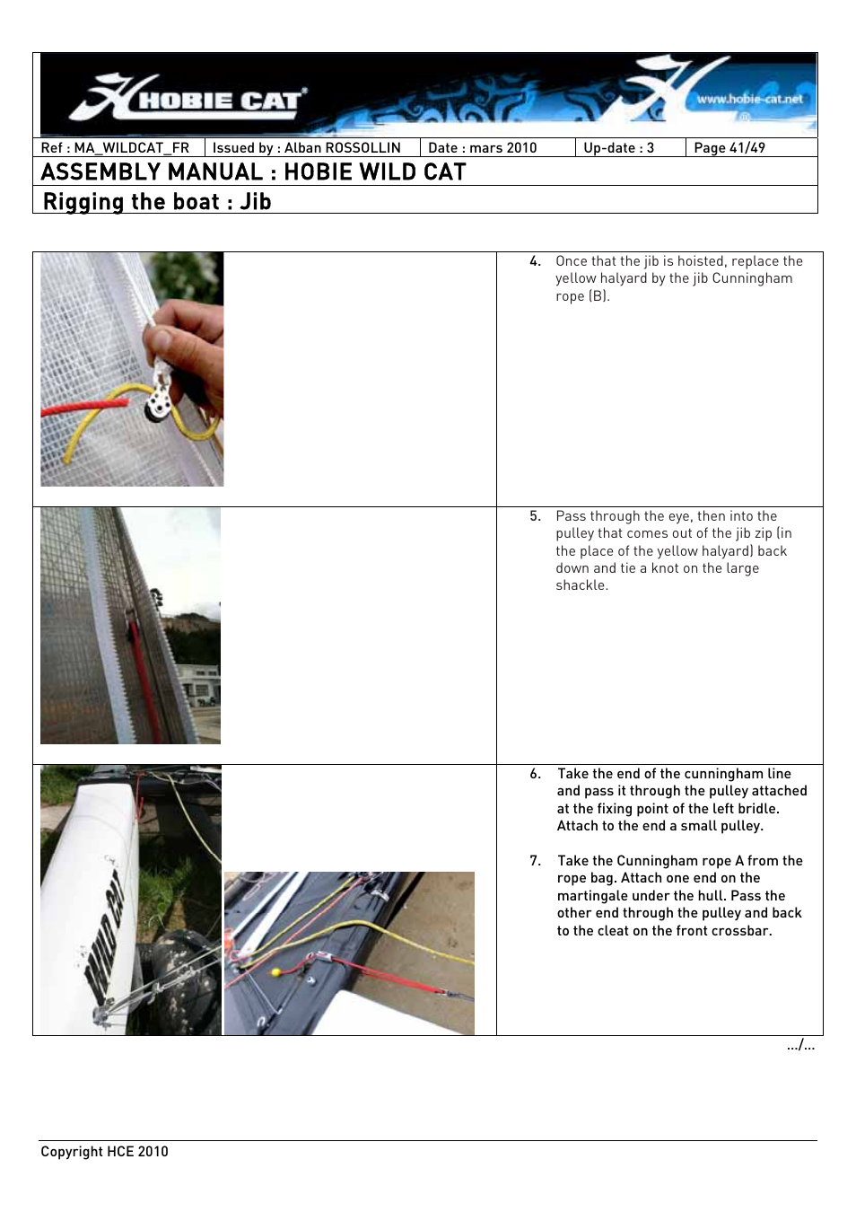 Assembly manual : hobie wild cat, Rigging the boat : jib | Hobie HCE 2010 User Manual | Page 41 / 49