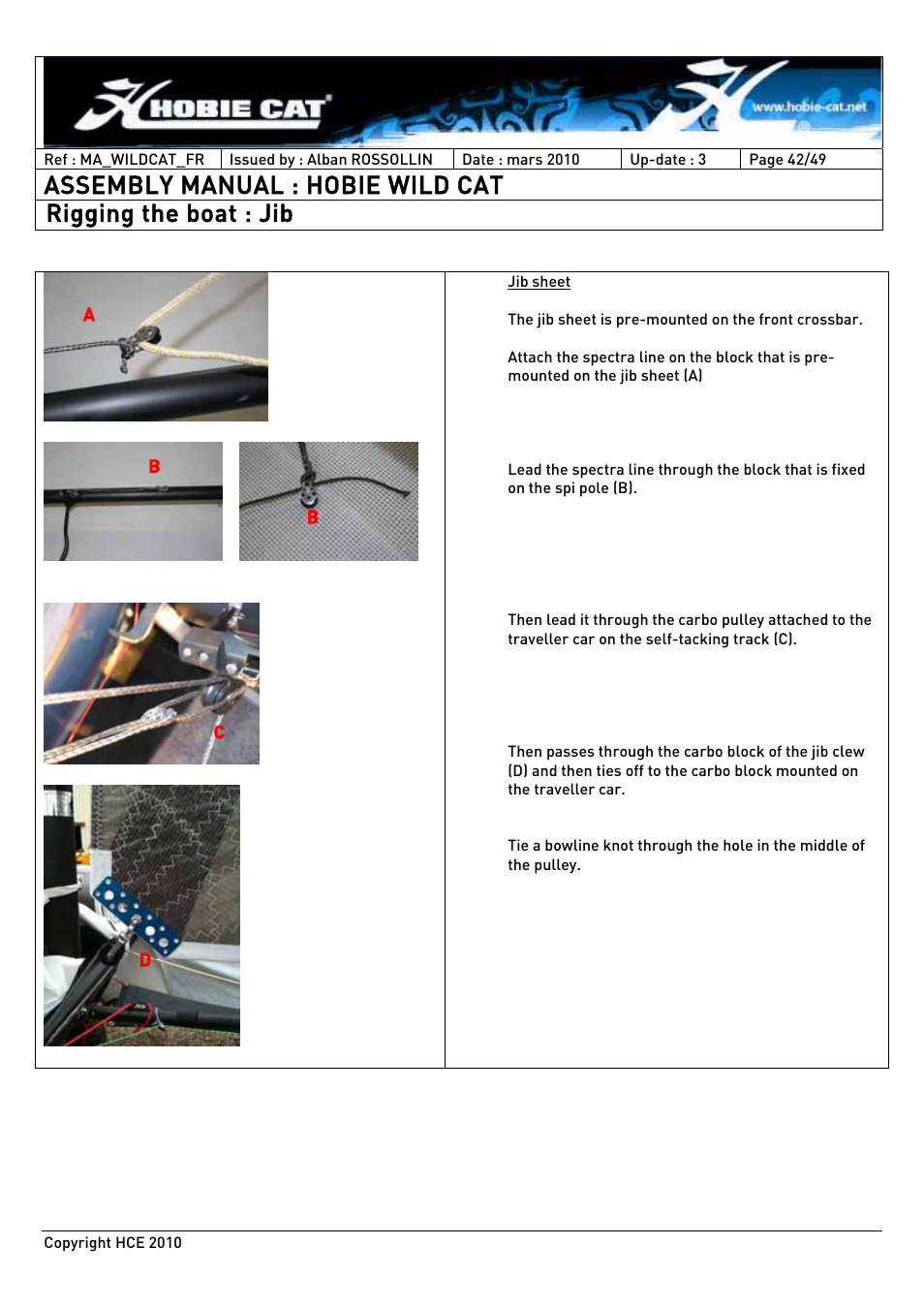 Assembly manual : hobie wild cat, Rigging the boat : jib | Hobie HCE 2010 User Manual | Page 42 / 49