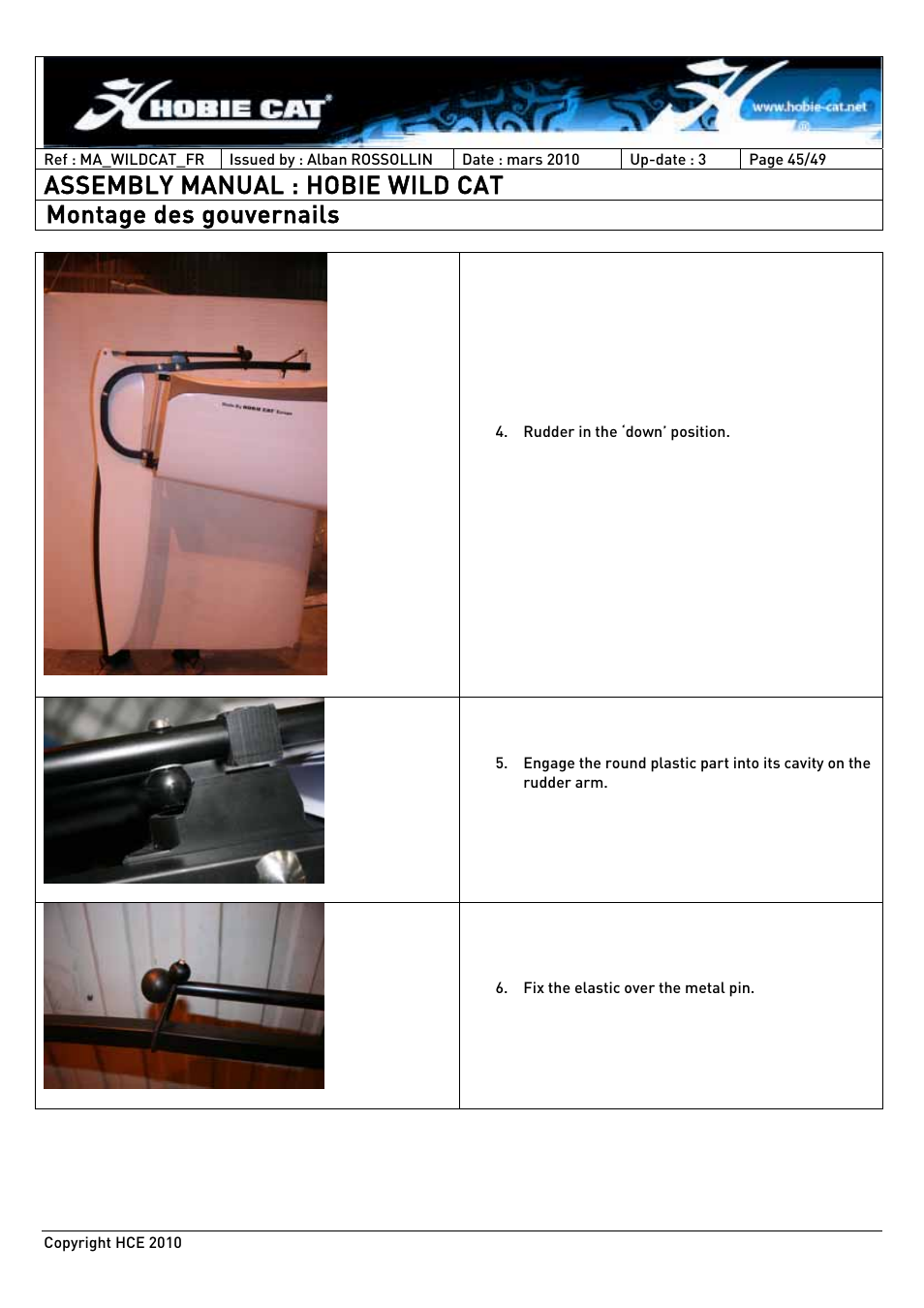 Assembly manual : hobie wild cat, Montage des gouvernails | Hobie HCE 2010 User Manual | Page 45 / 49