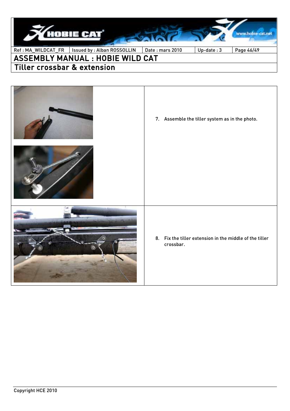 Assembly manual : hobie wild cat, Tiller crossbar & extension | Hobie HCE 2010 User Manual | Page 46 / 49