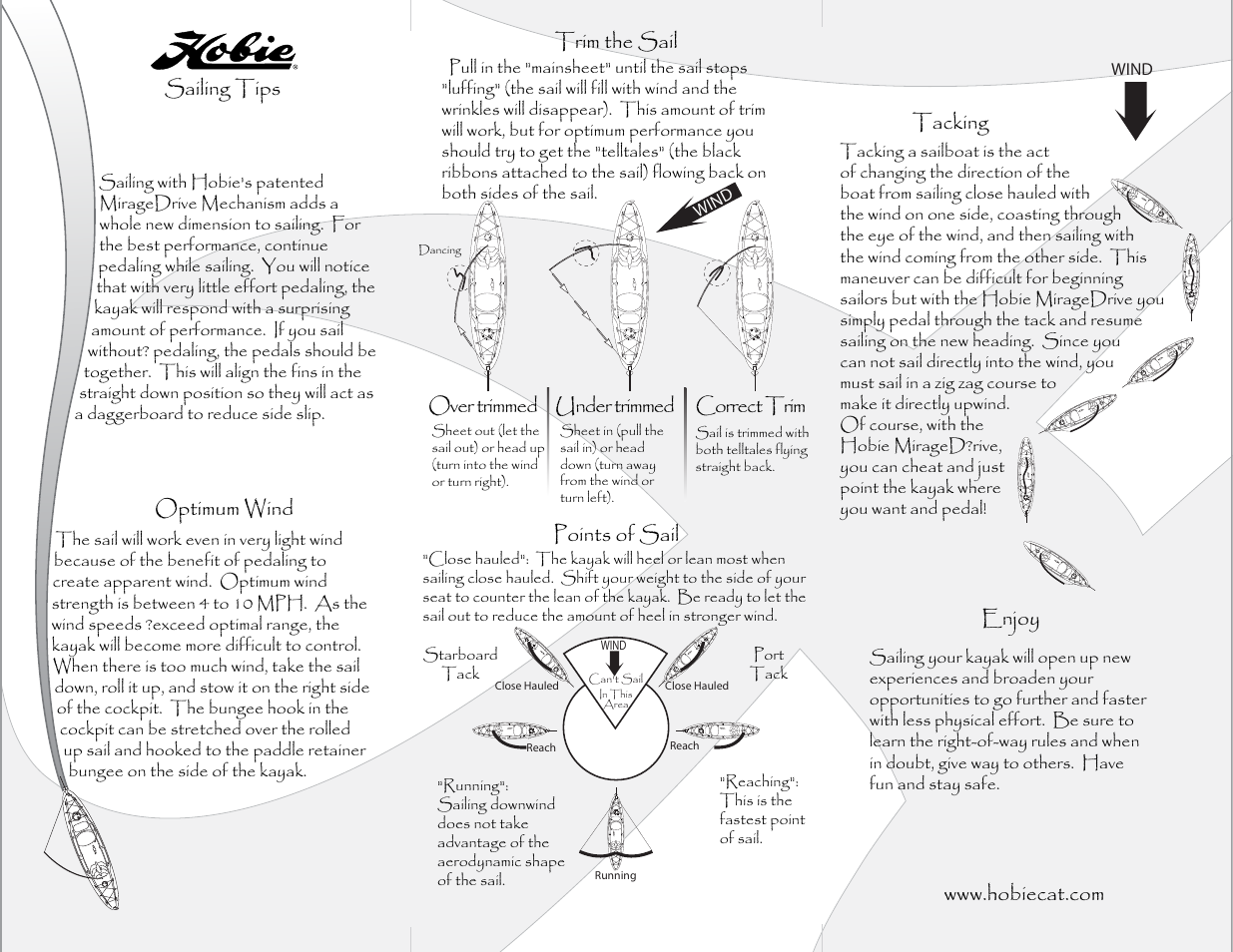 Sailing tips, Points of sail trim the sail | Hobie Mirage Inflatables User Manual | Page 2 / 2