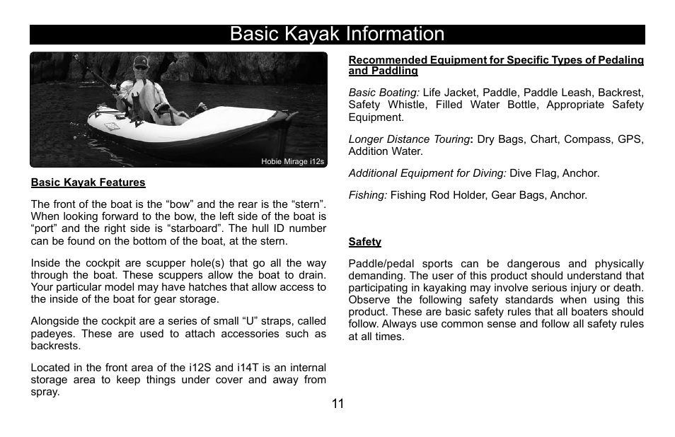 Basic kayak information | Hobie Mirage i12s User Manual | Page 12 / 24