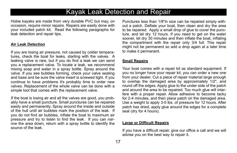 Kayak leak detection and repair | Hobie Mirage i12s User Manual | Page 18 / 24