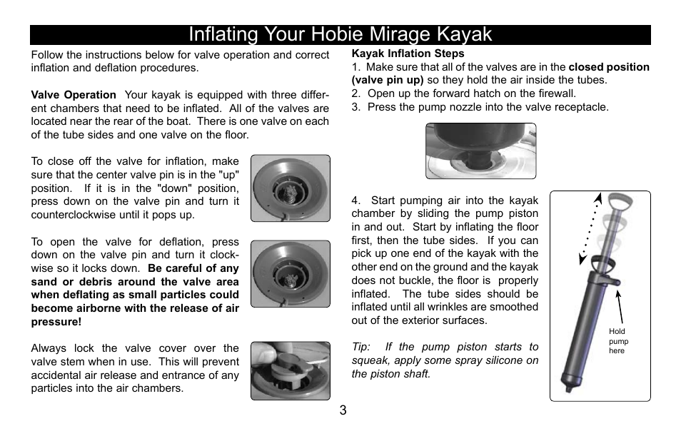 Inflating your hobie mirage kayak | Hobie Mirage i12s User Manual | Page 4 / 24