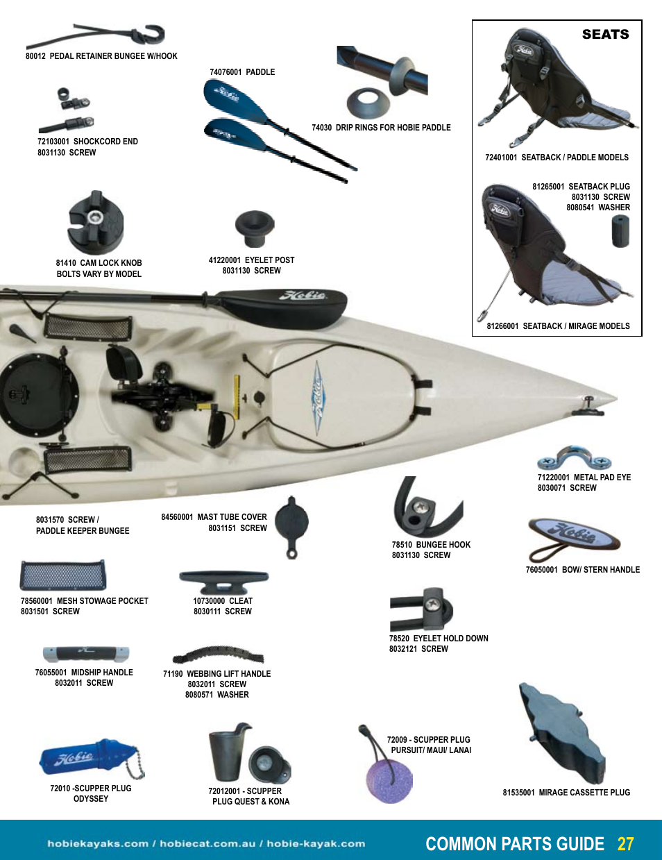 26 common parts guide common parts guide 27, Seats | Hobie Paddle User Manual | Page 2 / 6