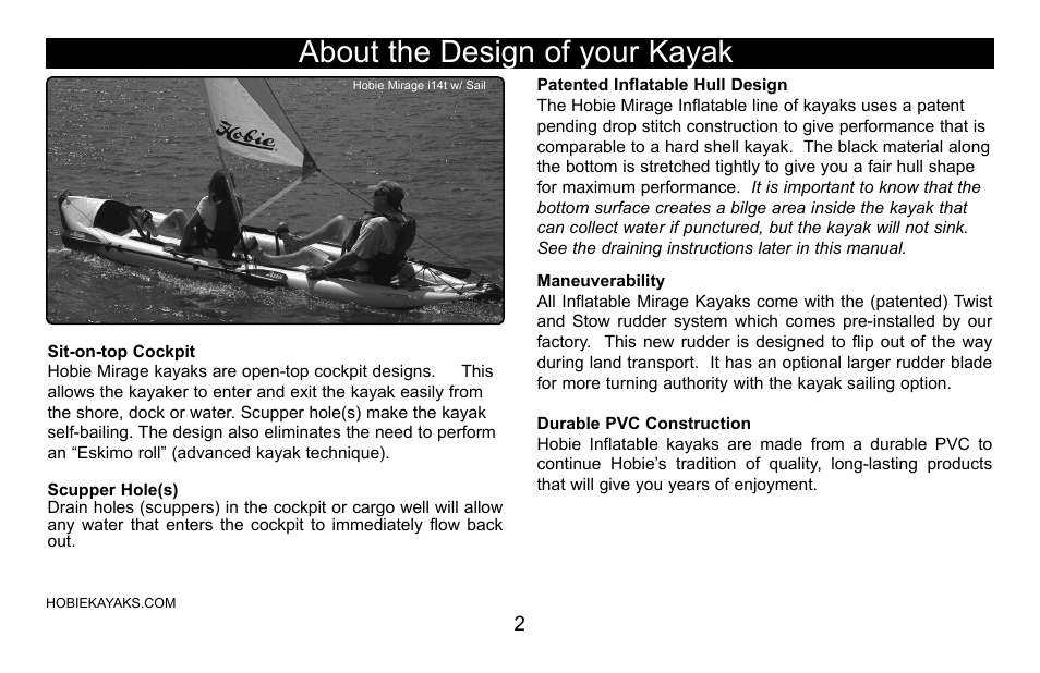 About the design of your kayak | Hobie I12S User Manual | Page 3 / 20