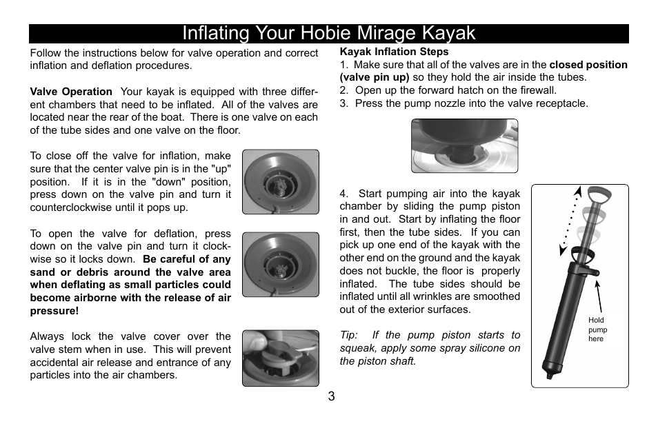 Inflating your hobie mirage kayak | Hobie I12S User Manual | Page 4 / 20