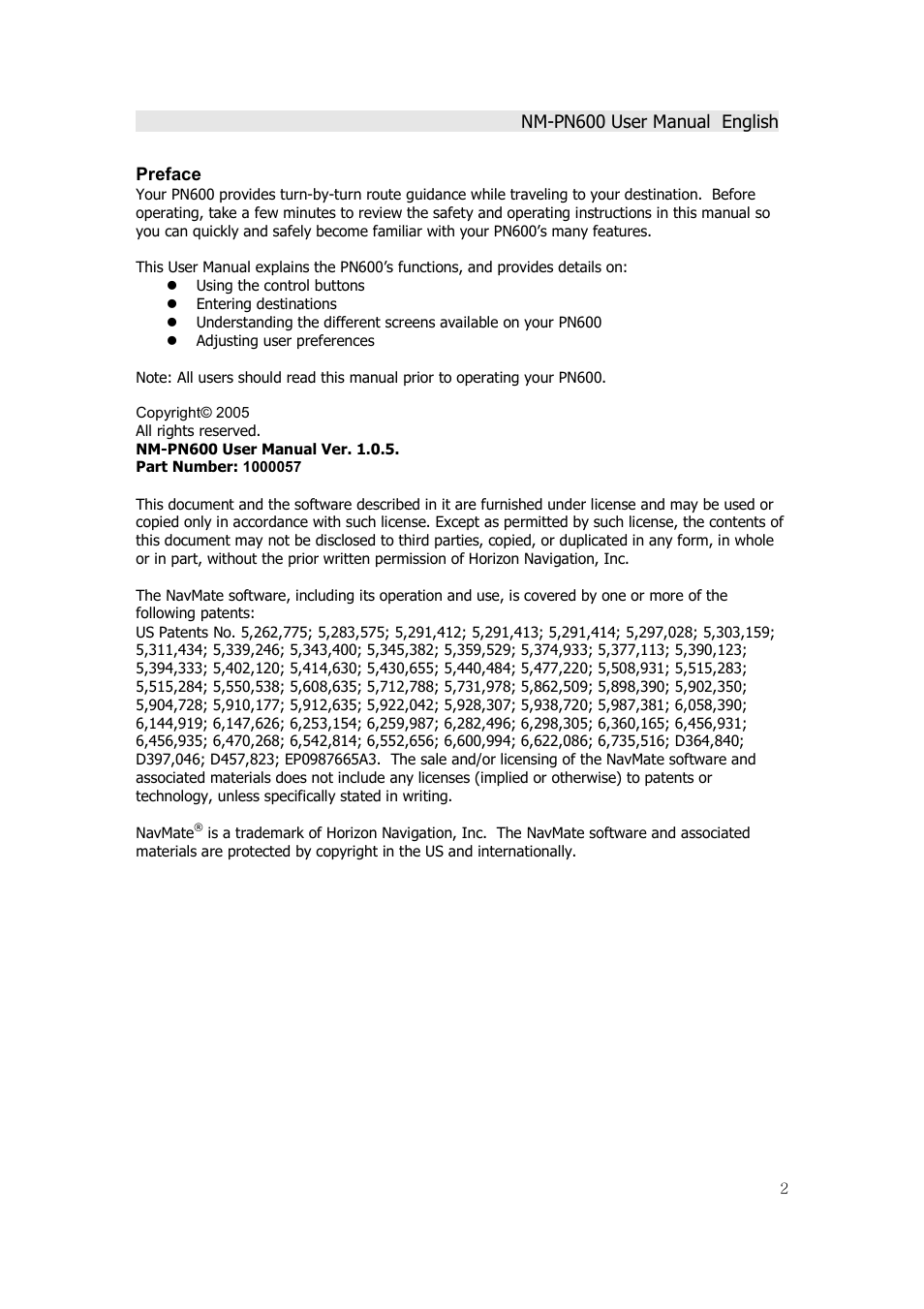 Horizon Navigation NM-PN600 User Manual | Page 2 / 38