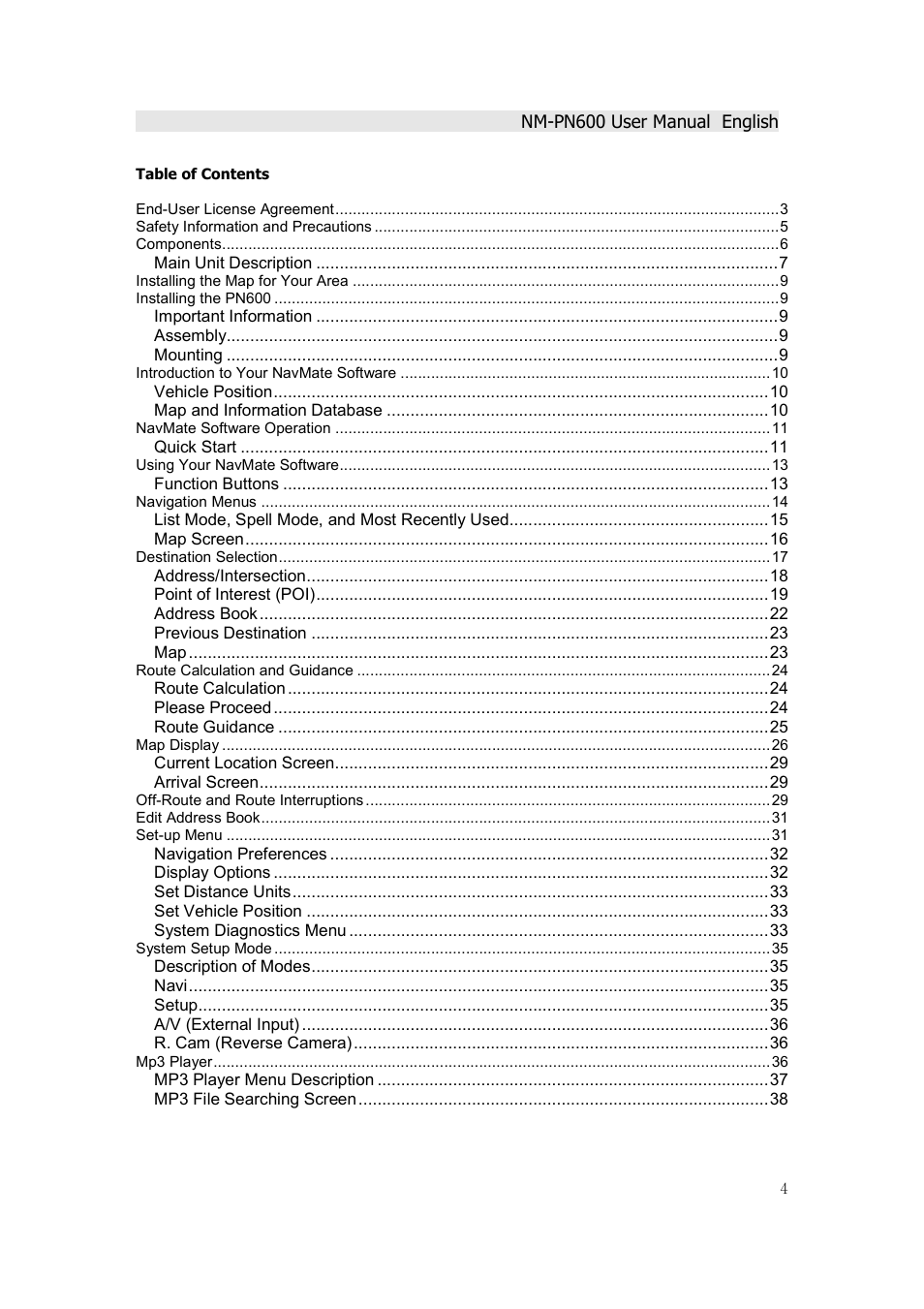 Horizon Navigation NM-PN600 User Manual | Page 4 / 38