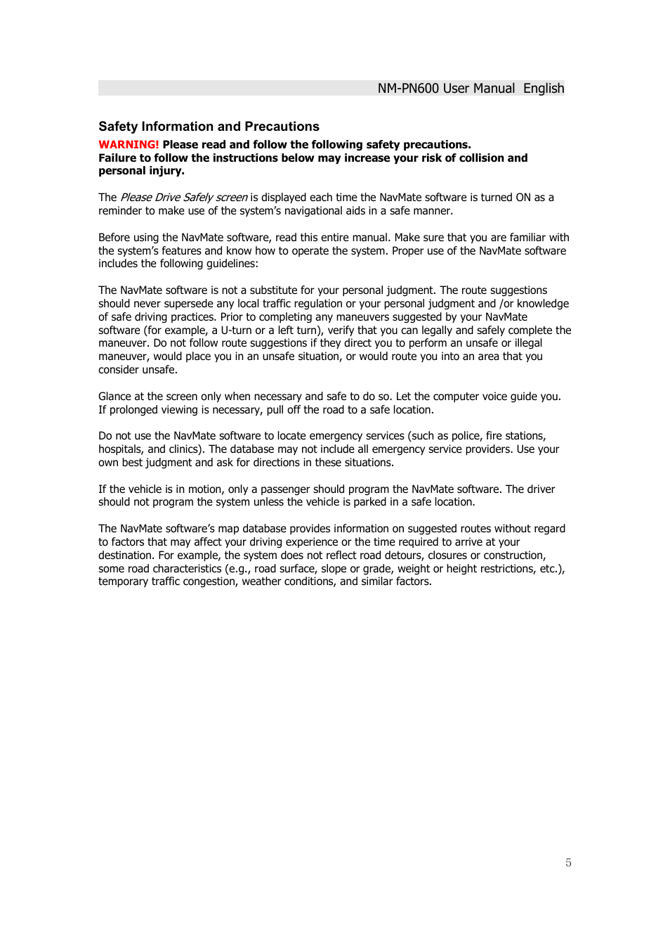 Horizon Navigation NM-PN600 User Manual | Page 5 / 38
