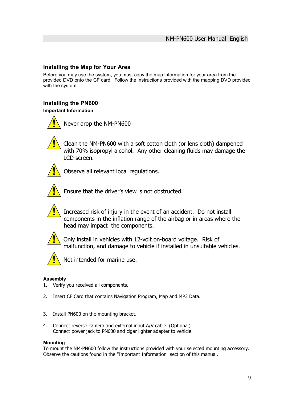 Horizon Navigation NM-PN600 User Manual | Page 9 / 38