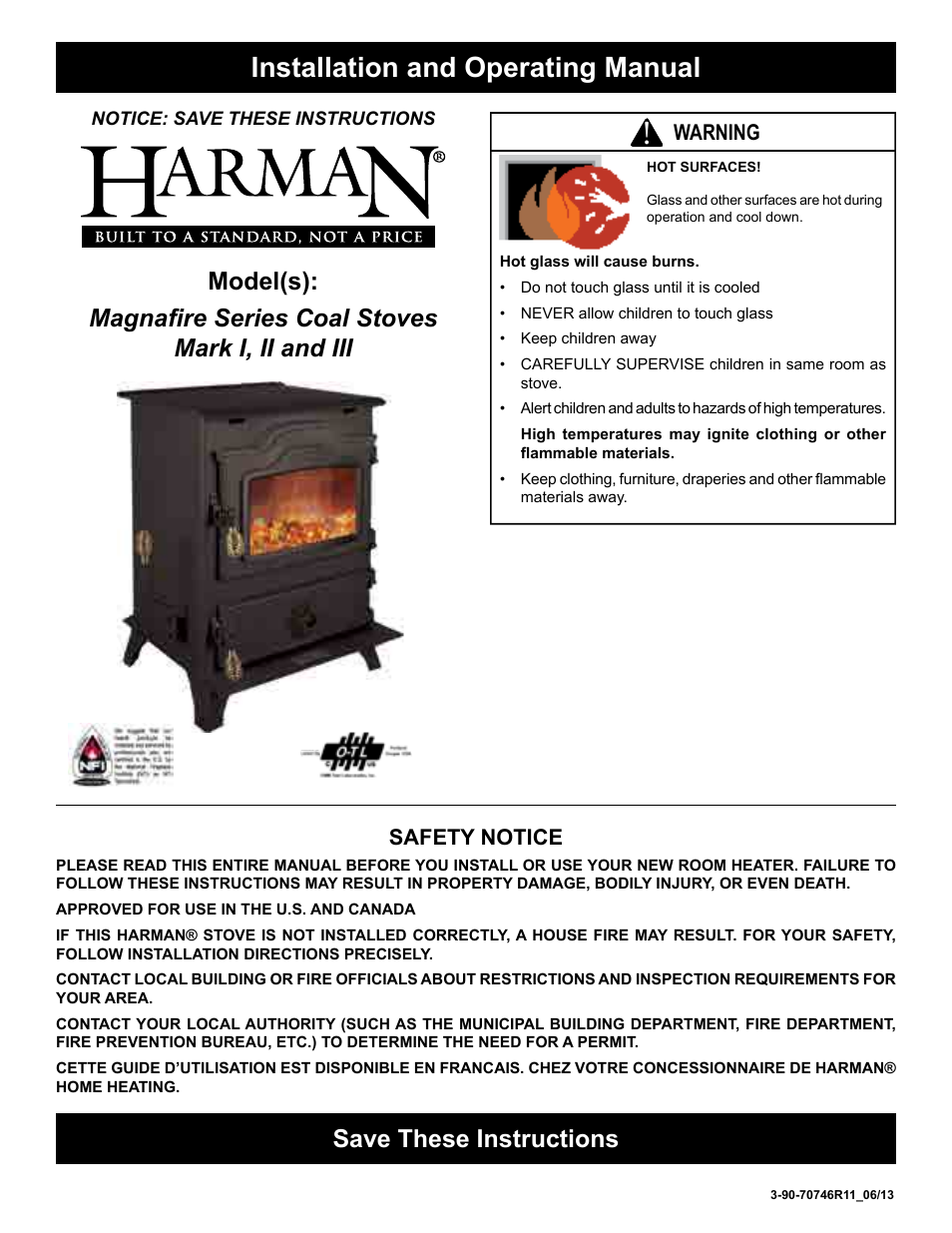 Harman Stove Company Magnafire Series Coal Stoves - Mark I User Manual | 24 pages
