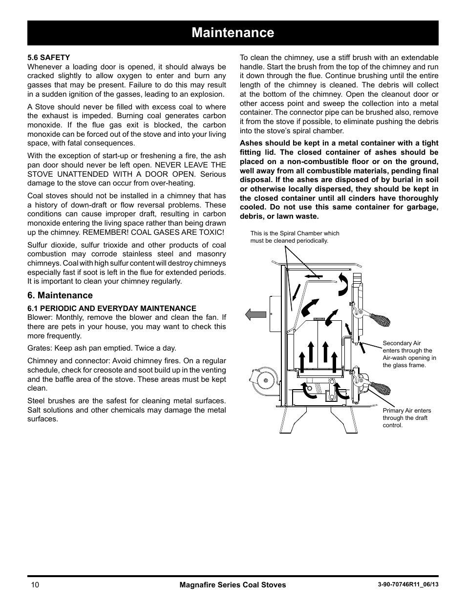 Maintenance | Harman Stove Company Magnafire Series Coal Stoves - Mark I User Manual | Page 10 / 24