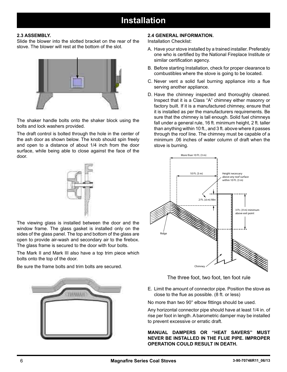 Installation | Harman Stove Company Magnafire Series Coal Stoves - Mark I User Manual | Page 6 / 24