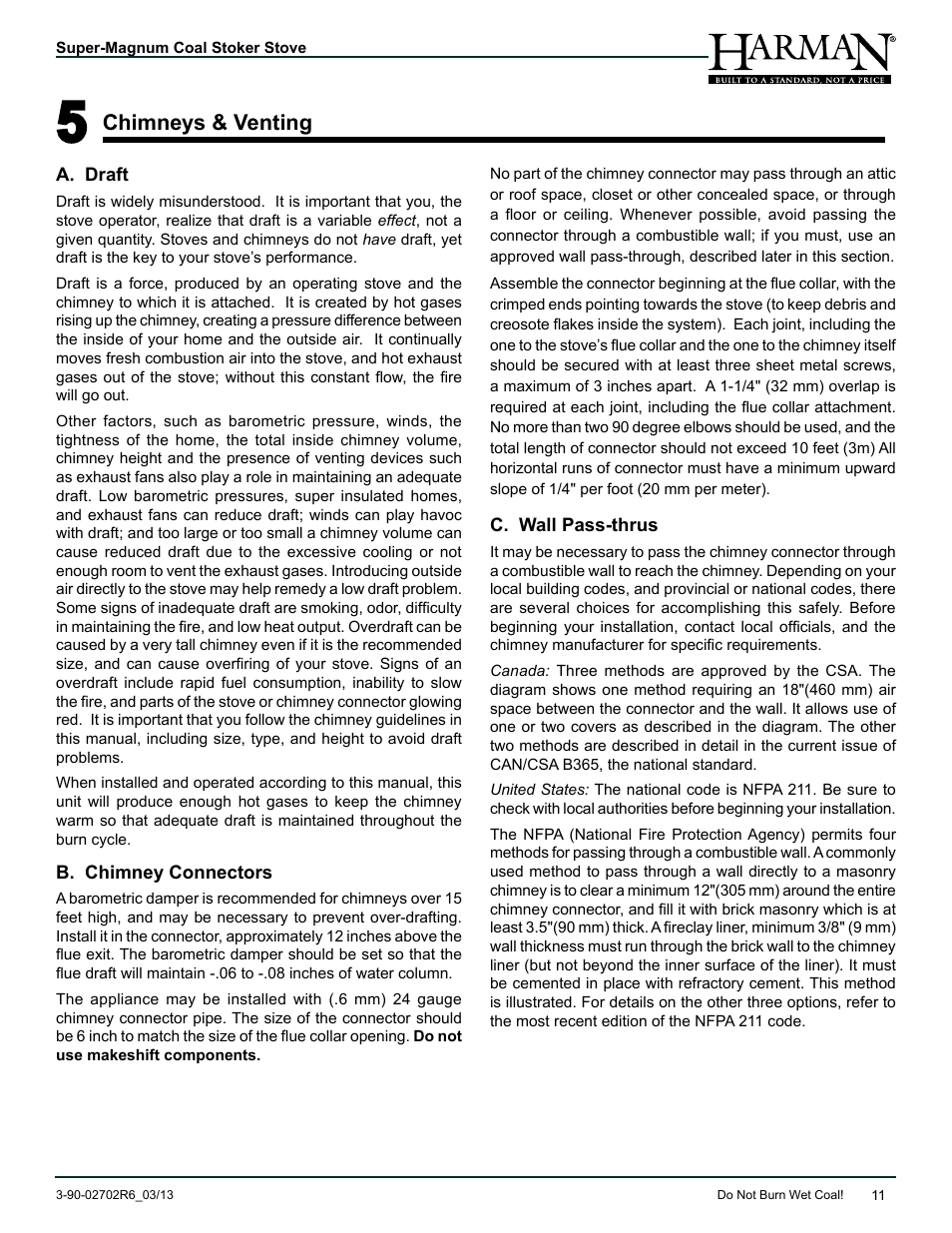 Chimneys & venting | Harman Stove Company HARMAN Super Magnum Coal Stoker Stove User Manual | Page 11 / 40