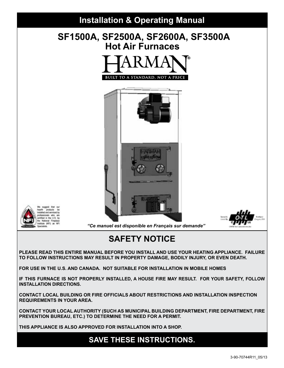 Harman Stove Company Hot Air s SF1500A User Manual | 30 pages